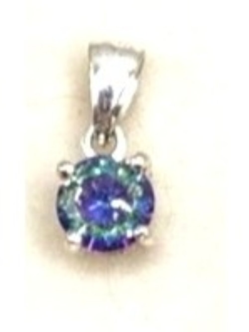 Silver Plated Pendant With Rainbow Iridescent Stone Set In Prongs